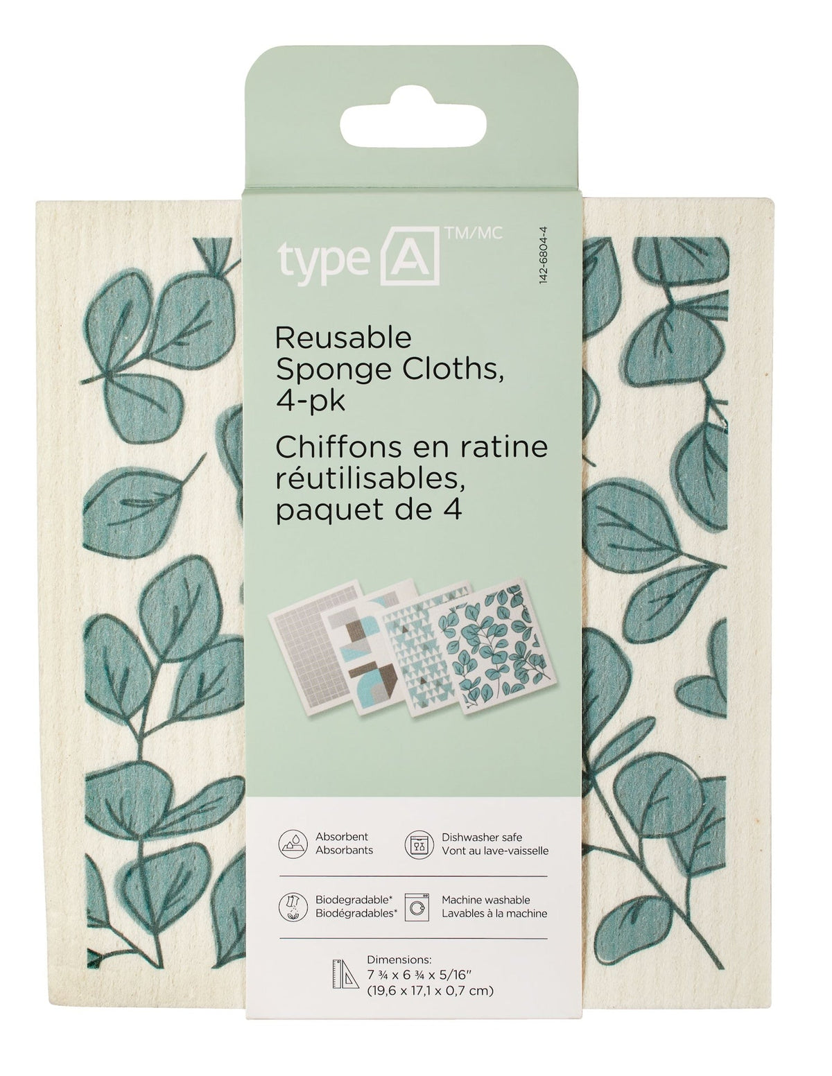 type A Reusable Sponge Cloths, 4-pk