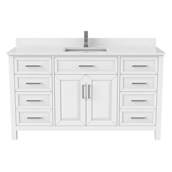 Urban Bathe Terrence Undermount Single Sink Stone Top Bathroom Vanity with Drawer & Cabinet Organizer, White, 60-in P7