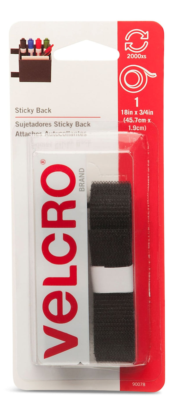 Velcro Adhesive General Purpose Sticky Back Tape, Black, 18 x 3/4-in, 1-pk X4