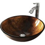 VIGO Glass Russet Brown Bathroom Sink/Basin Set with Linus Faucet and Round Vessel