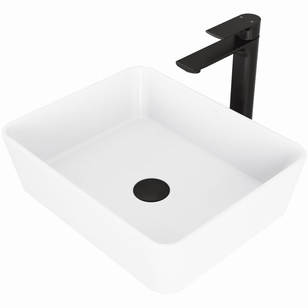 VIGO Marigold MatteStone Matte White Bathroom Sink/Basin Set with Norfolk Faucet and Rectangular Composite Vessel X3
