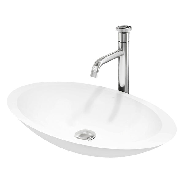 VIGO Wisteria MatteStone White Bathroom Sink/Basin Set with Cass Faucet and Oval Composite Vessel T6