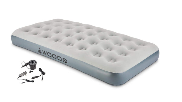 Woods Twin Single-High Inflatable Air Mattress/Airbed, 2-in-1 Pump For AC/Car Outlet, Beige E5
