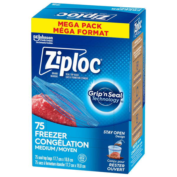 Ziploc Medium Plastic Freezer Bags Mega Pack, 520-mL, 75-pk N2